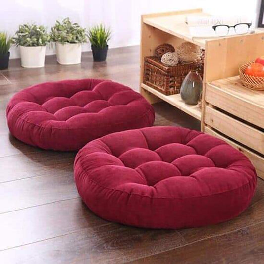 Round Shape Floor Cushion For Casual Seating In Maroon Color (Valvet)