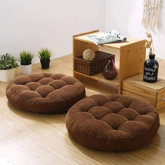 Round Shape Floor Cushion For Casual Seating In Brown Color (Valvet)