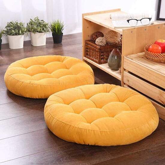 Round Shape Floor Cushion For Casual Seating In Yellow Color (Valvet)