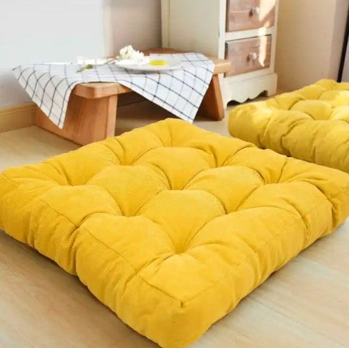 Square Shape Floor Cushion For Casual Seating In Yellow Color (Valvet)