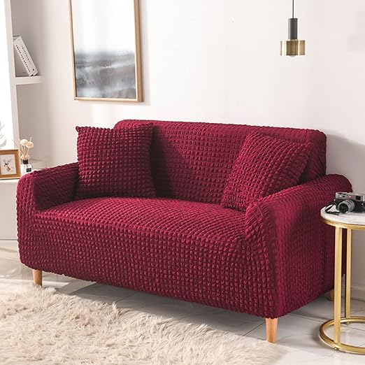 Stretchable Fitted Turkish Bubble Sofa Cover Maroon