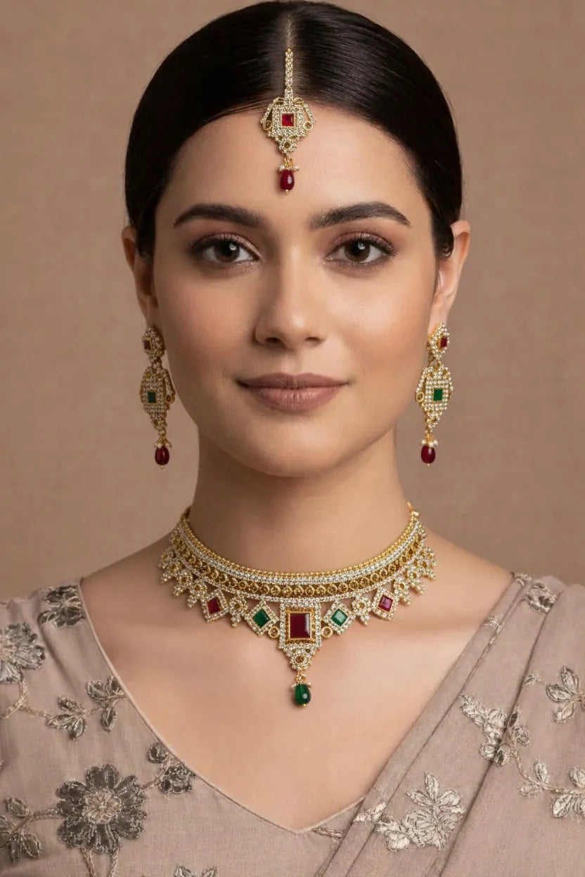 Beautiful MultiColour Necklace Set With Pearls