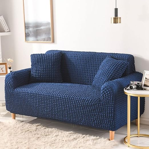 Stretchable Fitted Turkish Bubble Sofa Cover Blue