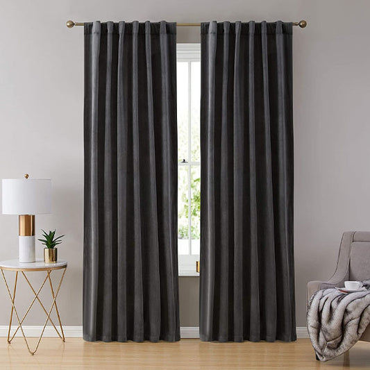 Premium Look Velvet Curtain in Charcoal Grey Colour (Pair)