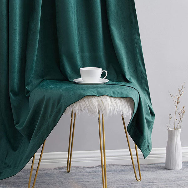Premium Look Velvet Curtain in Green Colour (Pair)
