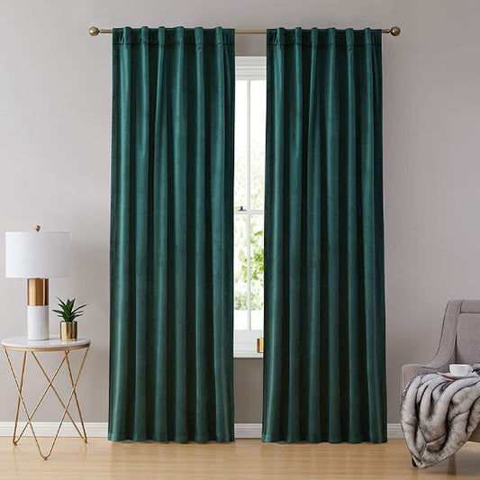 Premium Look Velvet Curtain in Green Colour (Pair)