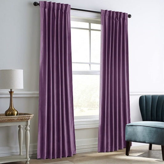Premium Look Velvet Curtain in Purple Colour (Pair)