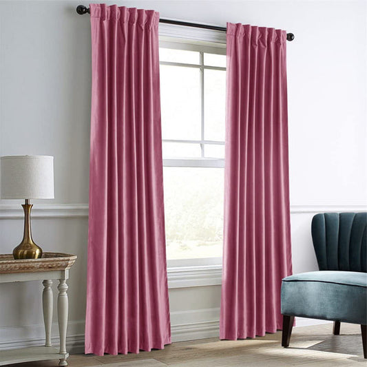 Premium Look Velvet Curtain in Red Rose Colour (Pair)