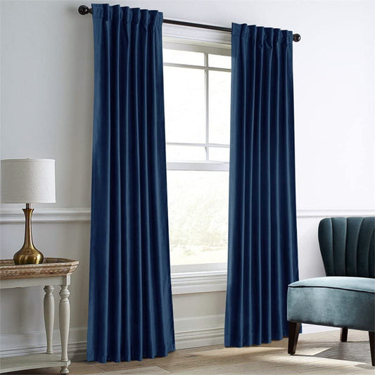 Premium Look Velvet Curtain in Royal Blue Colour (Pair)