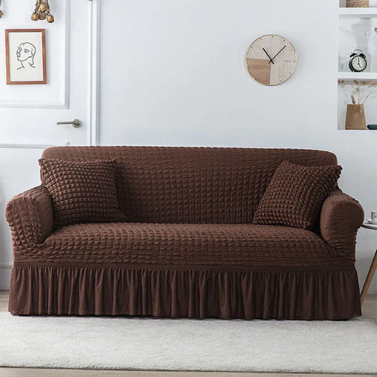 Ruffled Premium Bubble Sofa Cover Brown