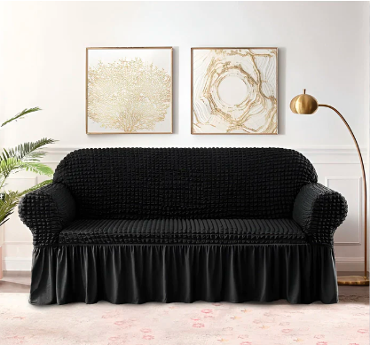 Ruffled Premium Bubble Sofa Cover Black
