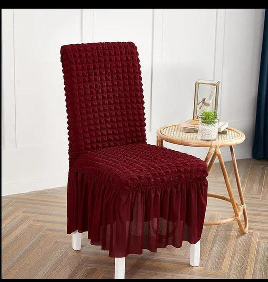 Quilted Style Fitted Frilled Chair Cover Maroon