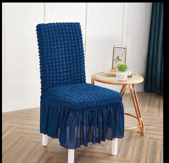 Quilted Style Fitted Frilled Chair Cover Blue