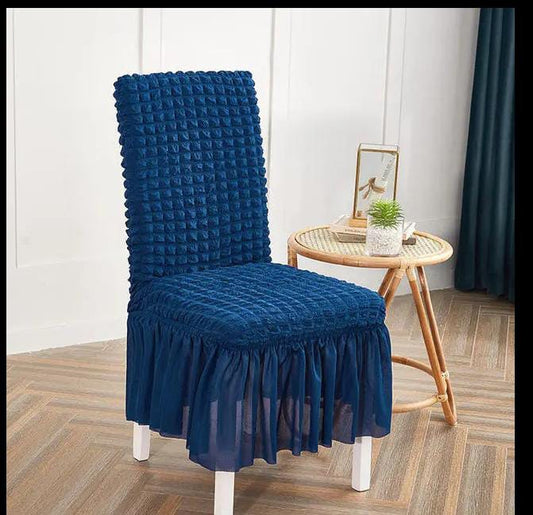 Quilted Style Fitted Frilled Chair Cover Blue