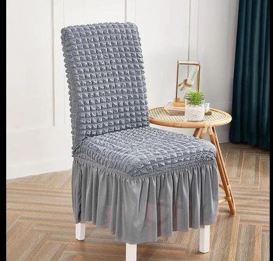 Quilted Style Fitted Frilled Chair Cover Silver Gray