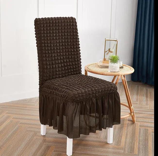 Quilted Style Fitted Frilled Chair Cover Chocolate