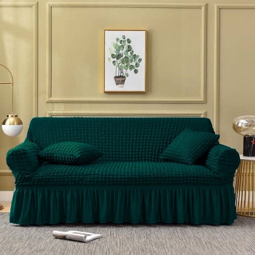 Ruffled Premium Bubble Sofa Cover Green