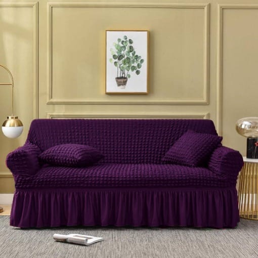 Ruffled Premium Bubble Sofa Cover Purple