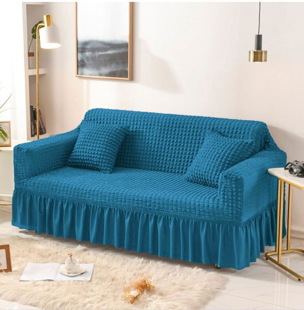 Ruffled Premium Bubble Sofa Cover Zinc