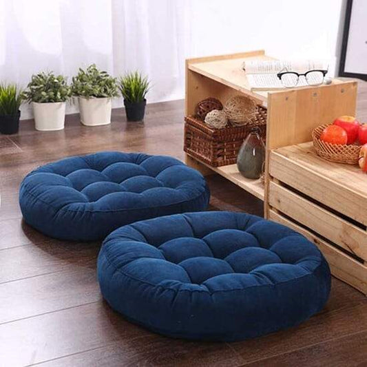Round Shape Floor Cushion For Casual Seating In Blue Color (Valvet)