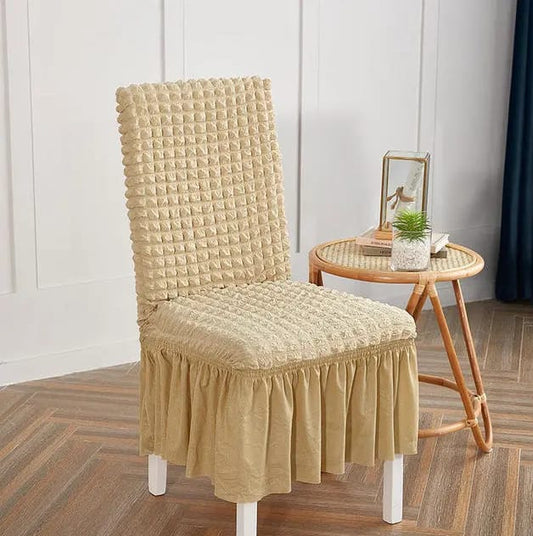 Quilted Style Fitted Frilled Chair Cover Golden