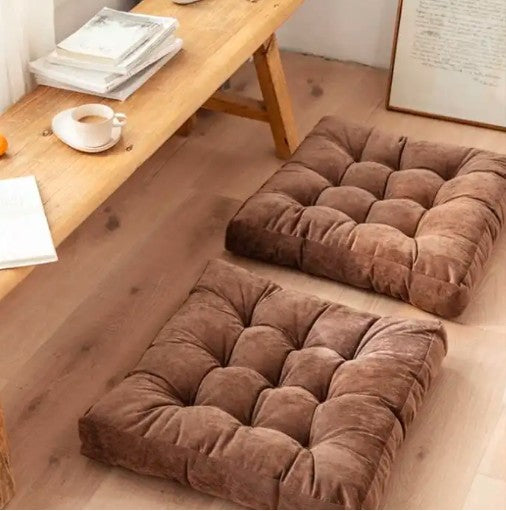 Square Shape Floor Cushion For Casual Seating In Brown Color (Valvet)