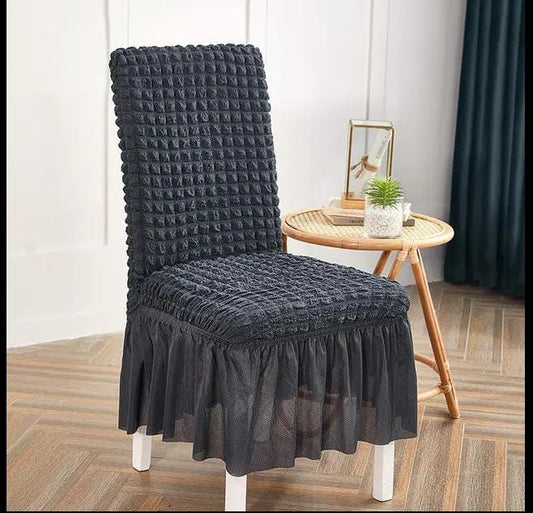 Quilted Style Fitted Frilled Chair Cover Dark Gray