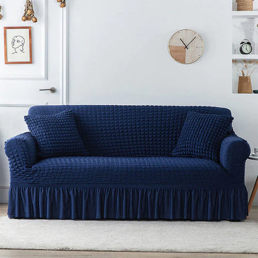 Ruffled Premium Bubble Sofa Cover Blue