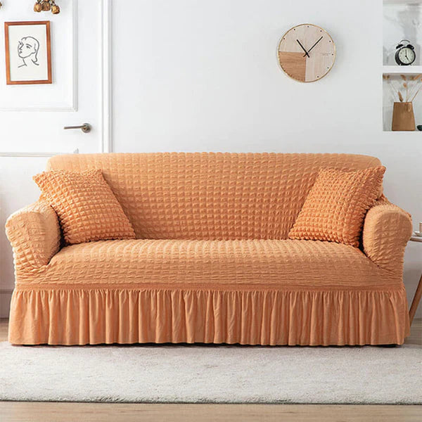 Ruffled Premium Bubble Sofa Cover Golden