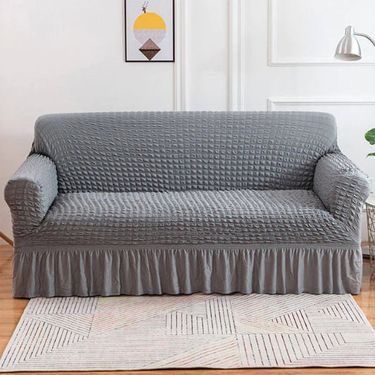 Ruffled Premium Bubble Sofa Cover Light Gray