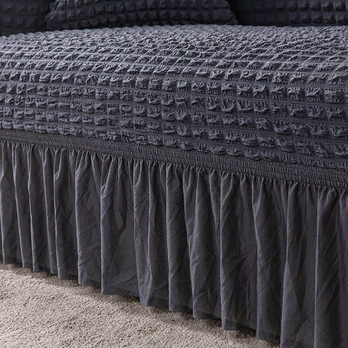 Ruffled Premium Bubble Sofa Cover Light Dark Gray