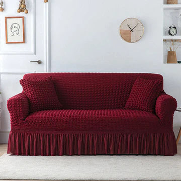 Ruffled Premium Bubble Sofa Cover Maroon