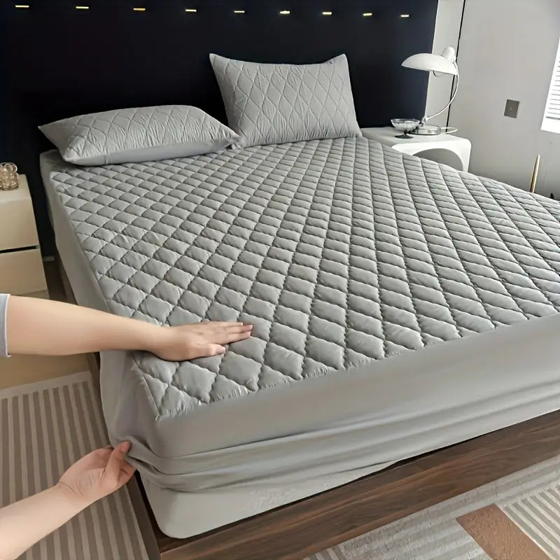Quilted Waterproof Mattress Protector Double Bed Gray