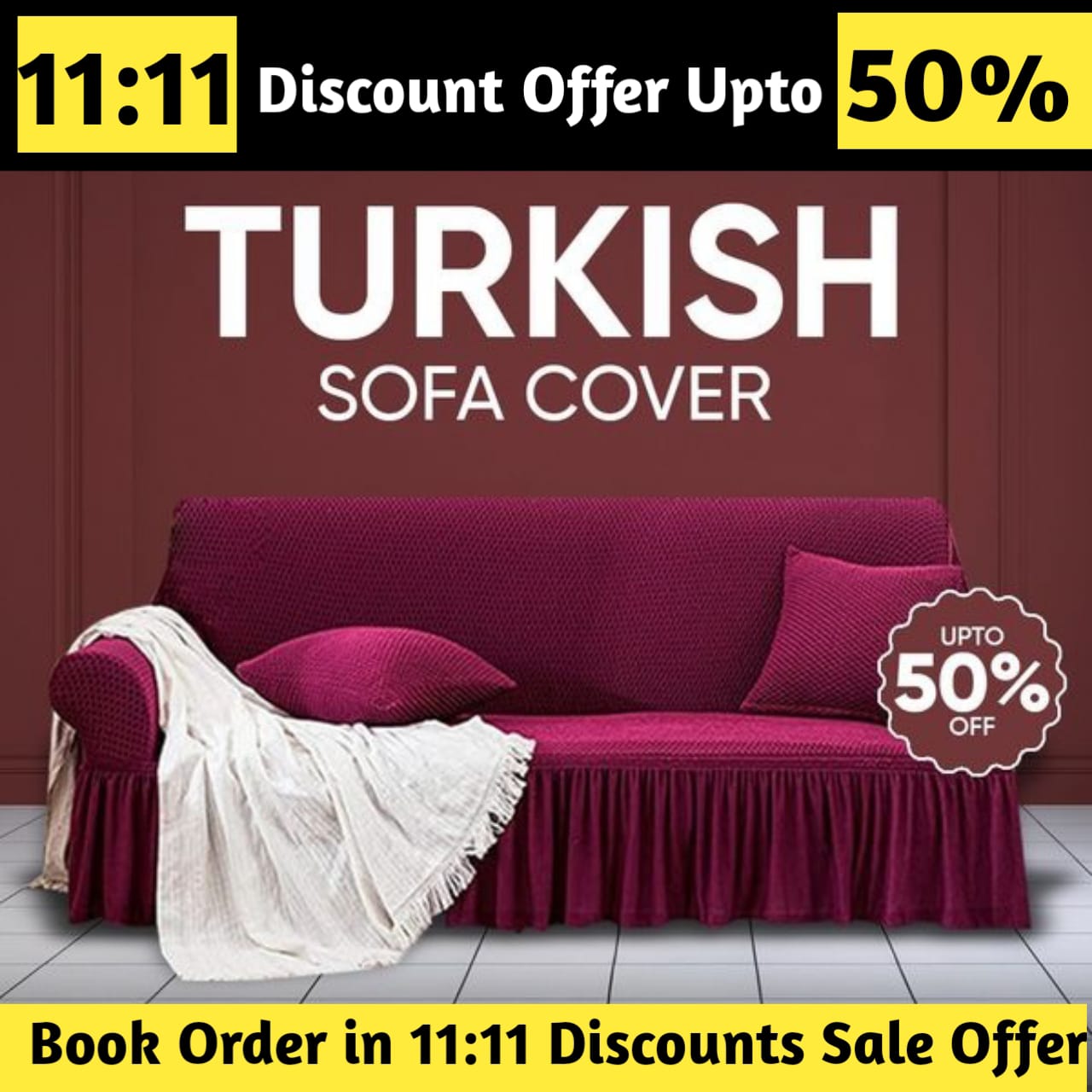 Turkish Style Sofa Cover Maroon