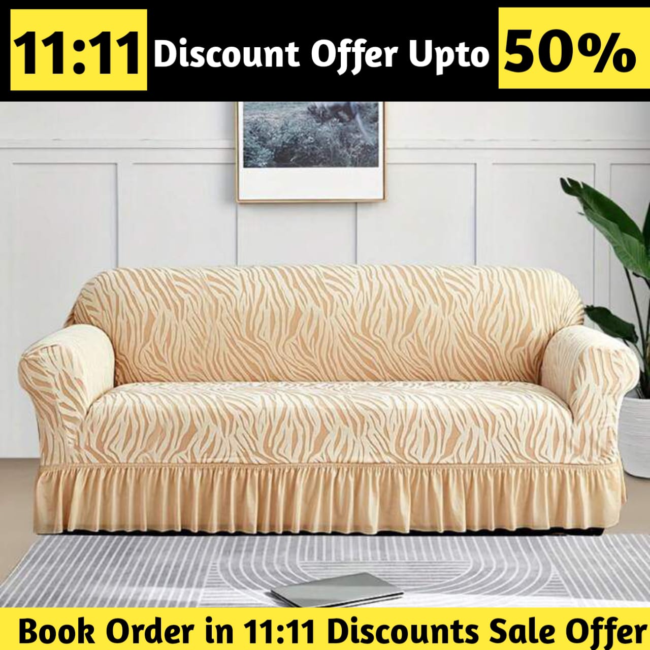 Velvet Stuff Zebra Style Premium Sofa Cover - Golden