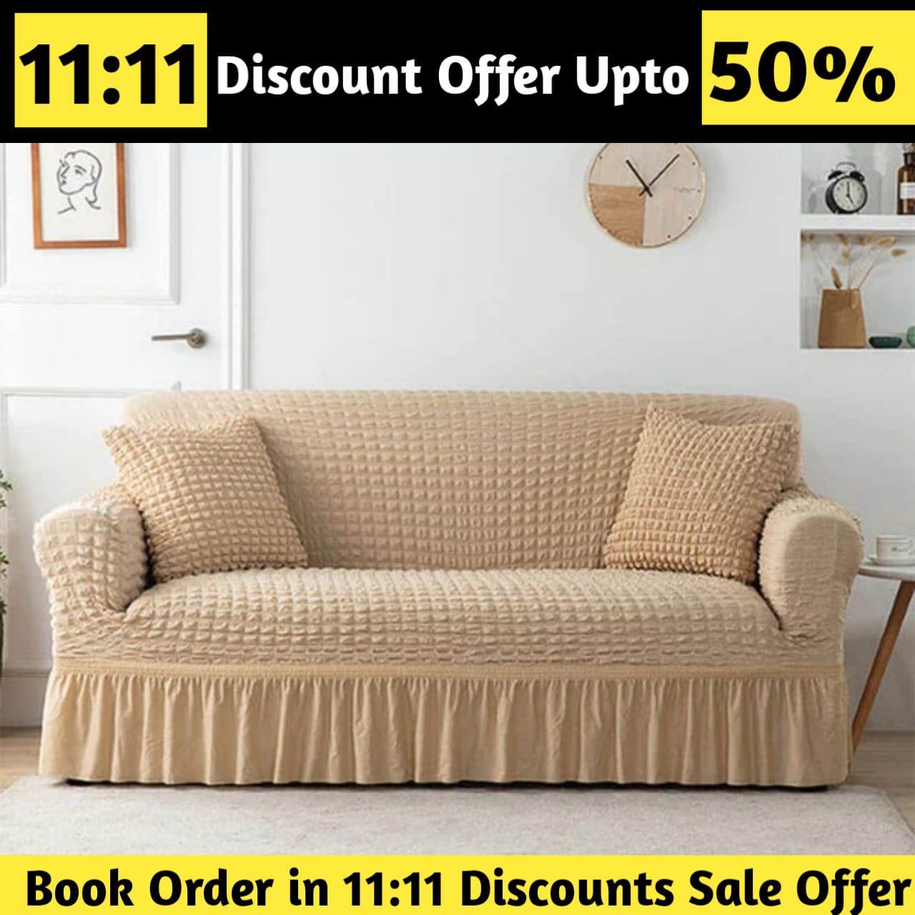 Ruffled Premium Bubble Sofa Cover Careem