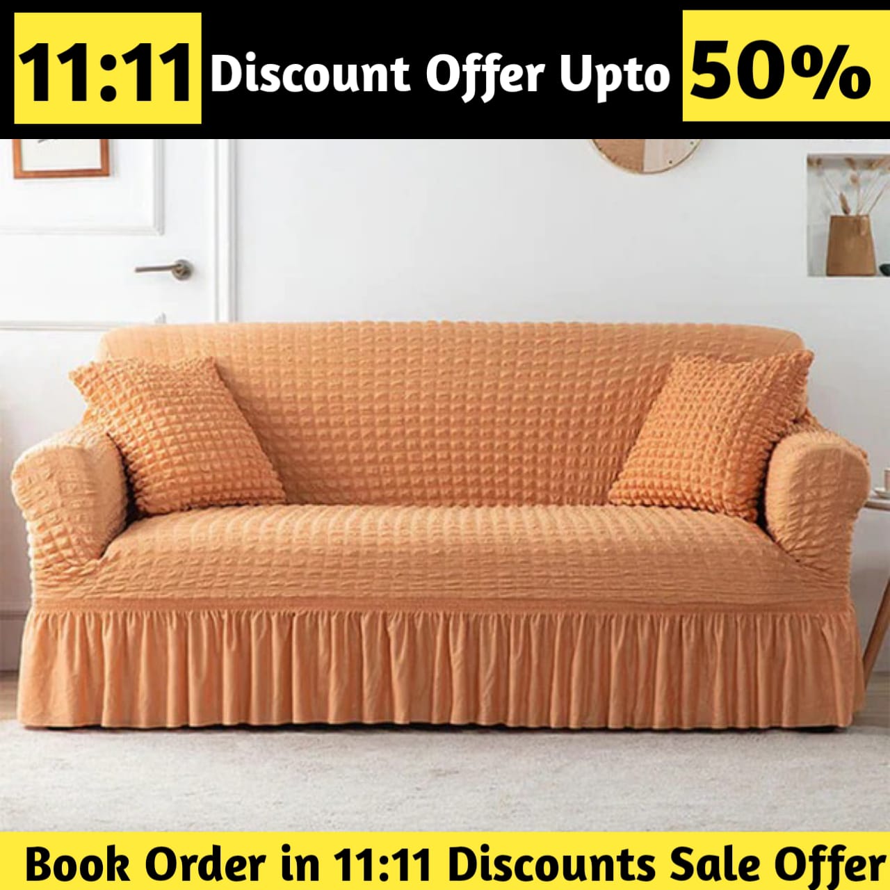 Ruffled Premium Bubble Sofa Cover Golden