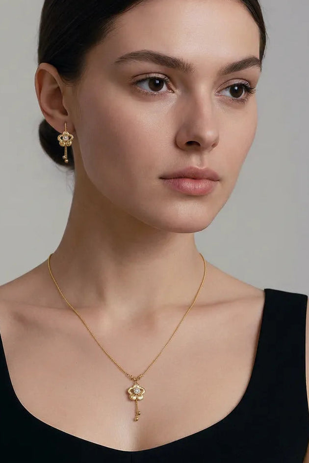 Beautiful Pearl Stone Gold Look Premium Locket Set